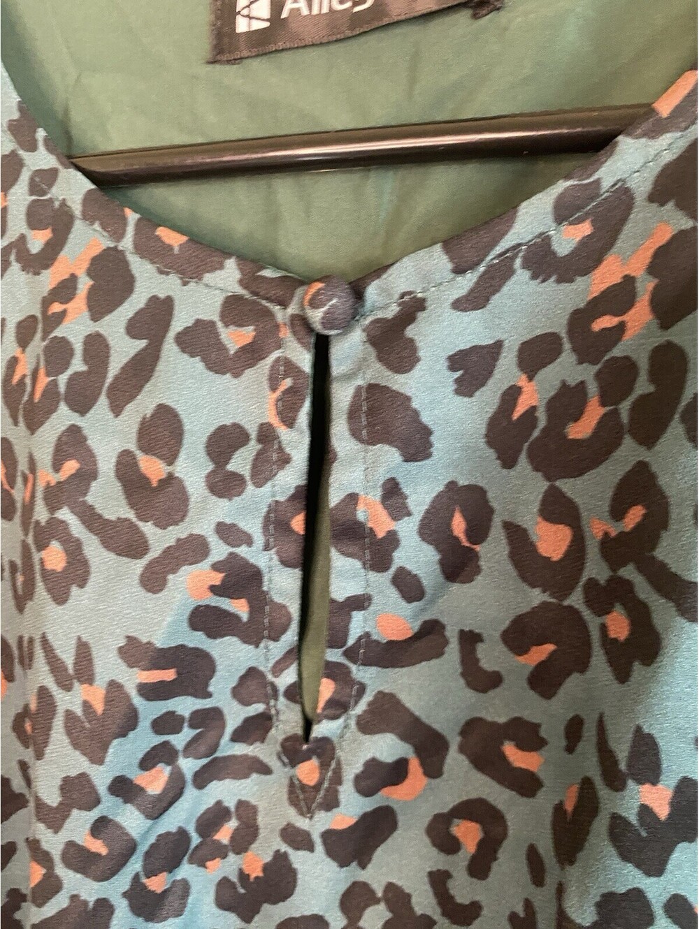 Allegra K GREEN AND BLACK LEOPARD ANIMAL PRINT V NECK LONG SLEEVE DRESS Large - Picture 5 of 6